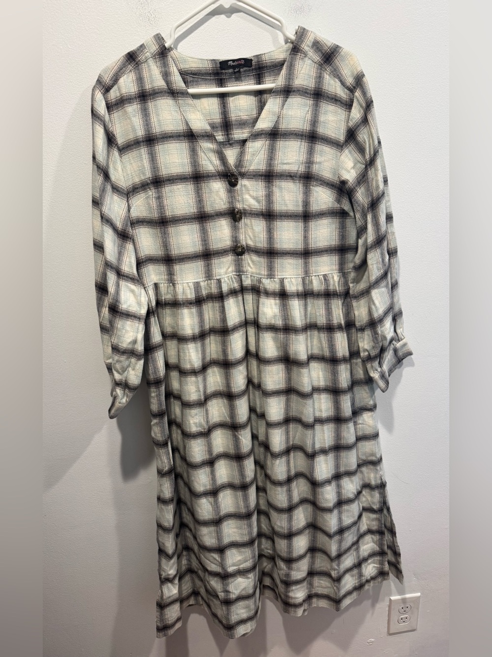 Madewell Flannel Button-Front Plaid Midi Dress